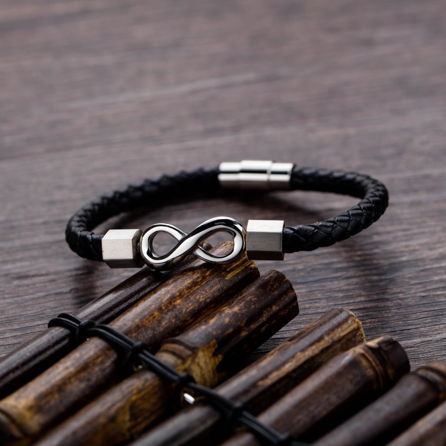 Wear FengShui Endless Knot Titanium Steel Infinity Leather Weave Balance Bracelet