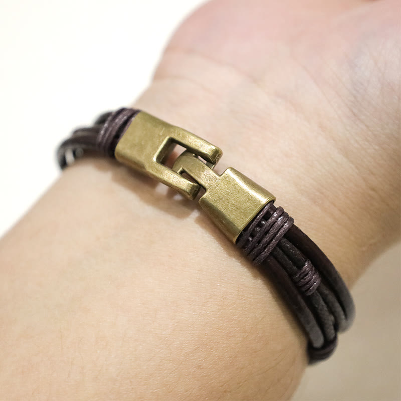 Wear FengShui Vintage Leather Wrist Band Brown Rope Layered Bracelet Bangle