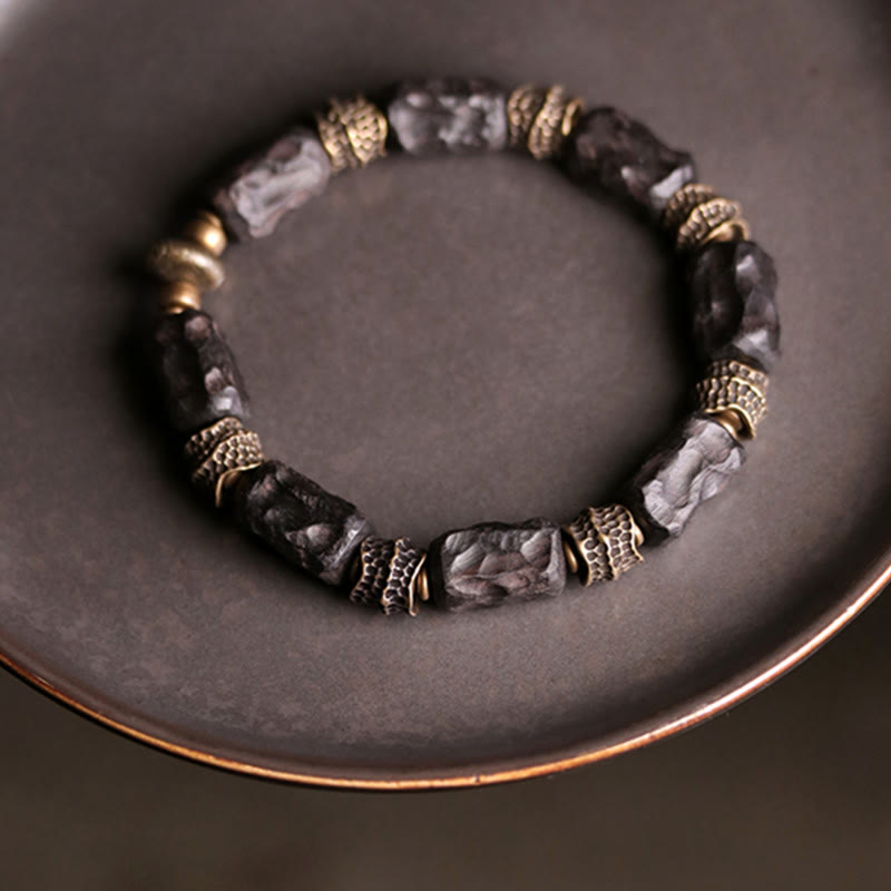 Wear FengShui Tibetan Ebony Wood Copper Calm Peace Bracelet