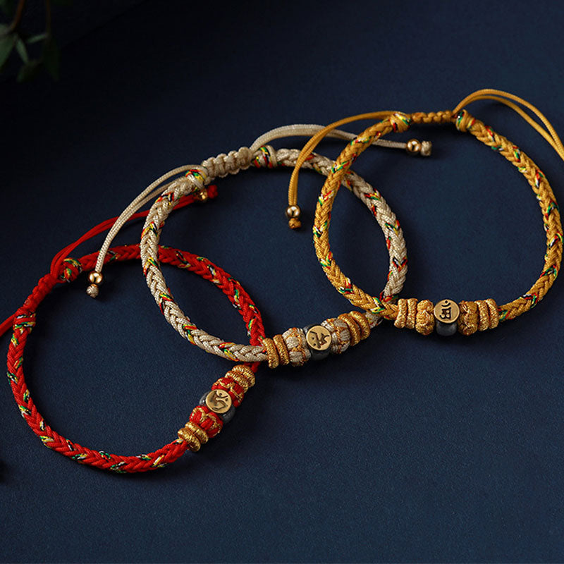 Wear FengShui Chinese Zodiac Natal Buddha Silver Luck Braided String Bracelet