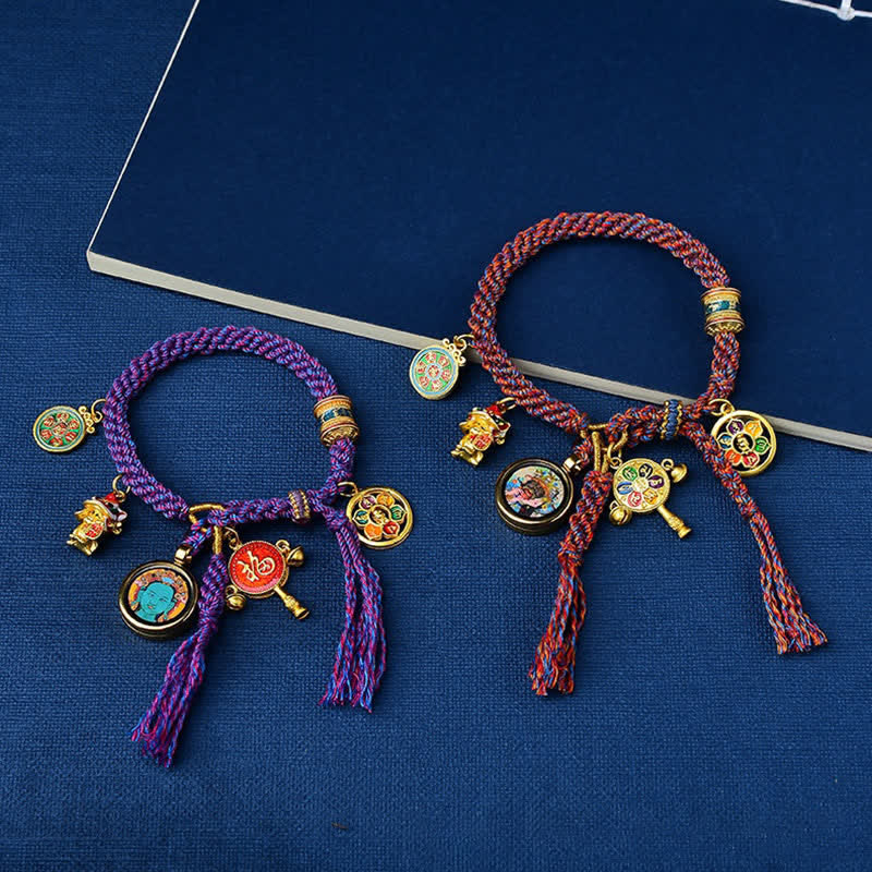 Wear FengShui Tibetan Green Tara Zakiram Goddess of Wealth Thangka Luck Braid String Bracelet