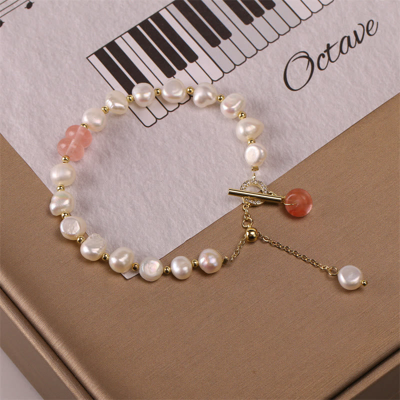 Wear FengShui Pearl Green Strawberry Quartz Bead Healing Chain Bracelet