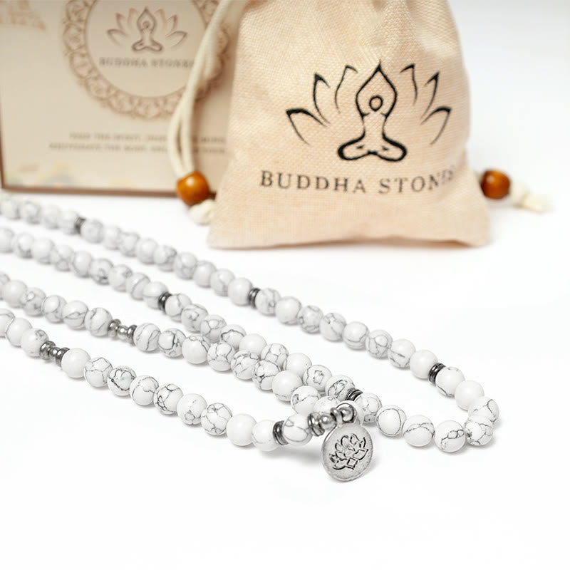 Wear FengShui White Turquoise Lotus Mala Healing Bracelet