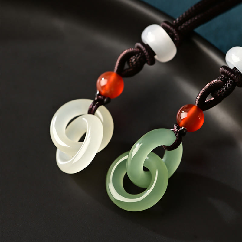 Wear FengShui Natural Hetian Cyan Jade White Jade Double Peace Buckle Success Necklace Pendant