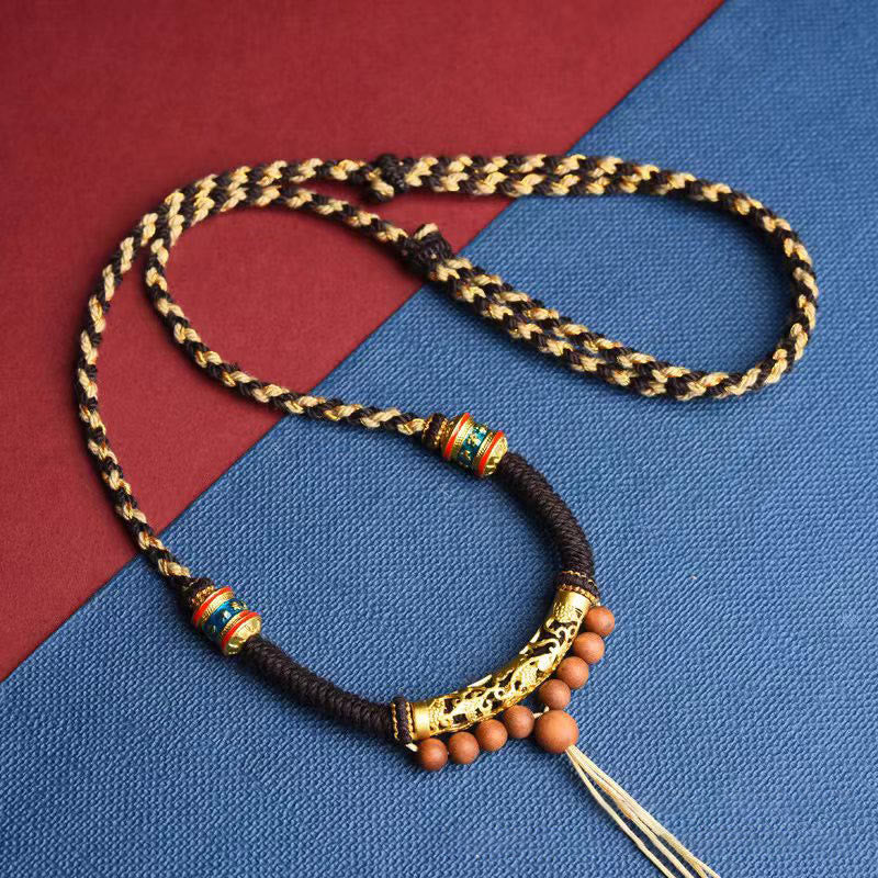 Wear FengShui Tibetan Handmade King Kong Knot Om Mani Padme Hum Prayer Wheel String Necklace Pendant