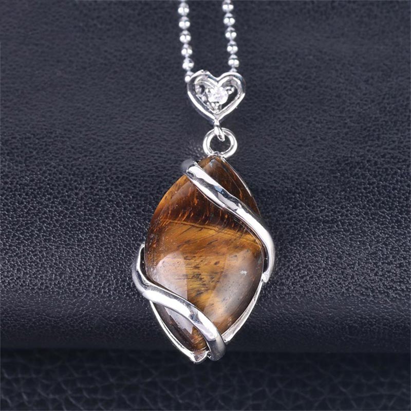 Wear FengShui Marquise Pattern Natural Crystal Stone Charm Necklace Pendant