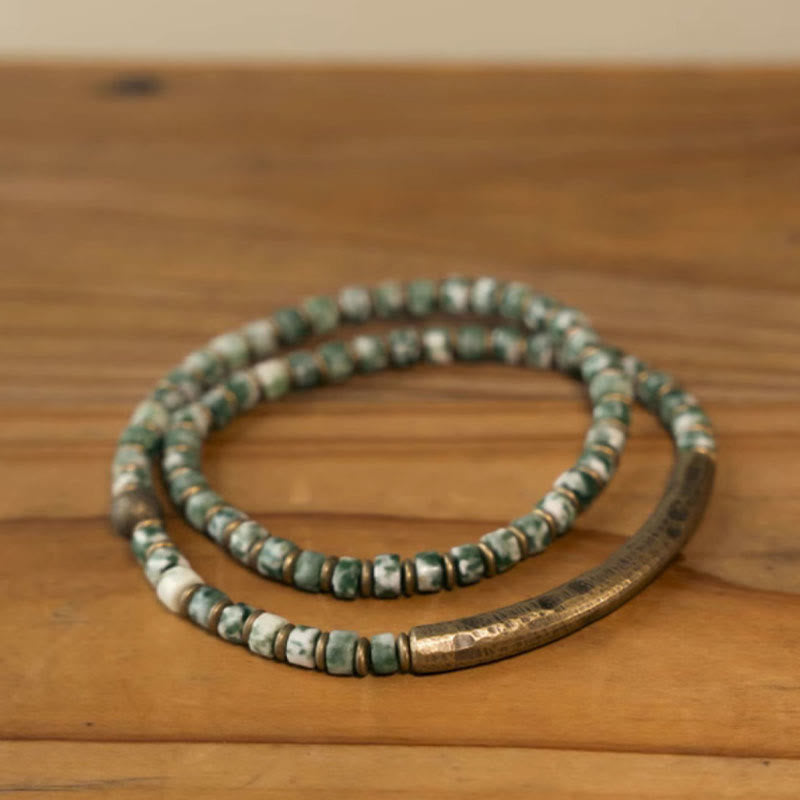 Wear FengShui Sodalite Picture Jasper Green Point Stone Harmony Wisdom Bracelet