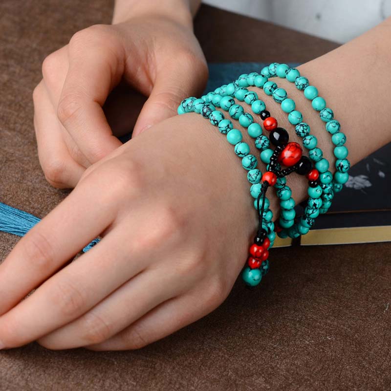 Wear FengShui Turquoise Black Onyx Red Turquoise Bead Protection Bracelet