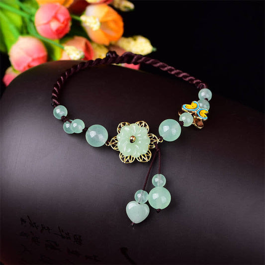 Wear FengShui Flower Jade Butterfly Luck Abundance Charm Anklet