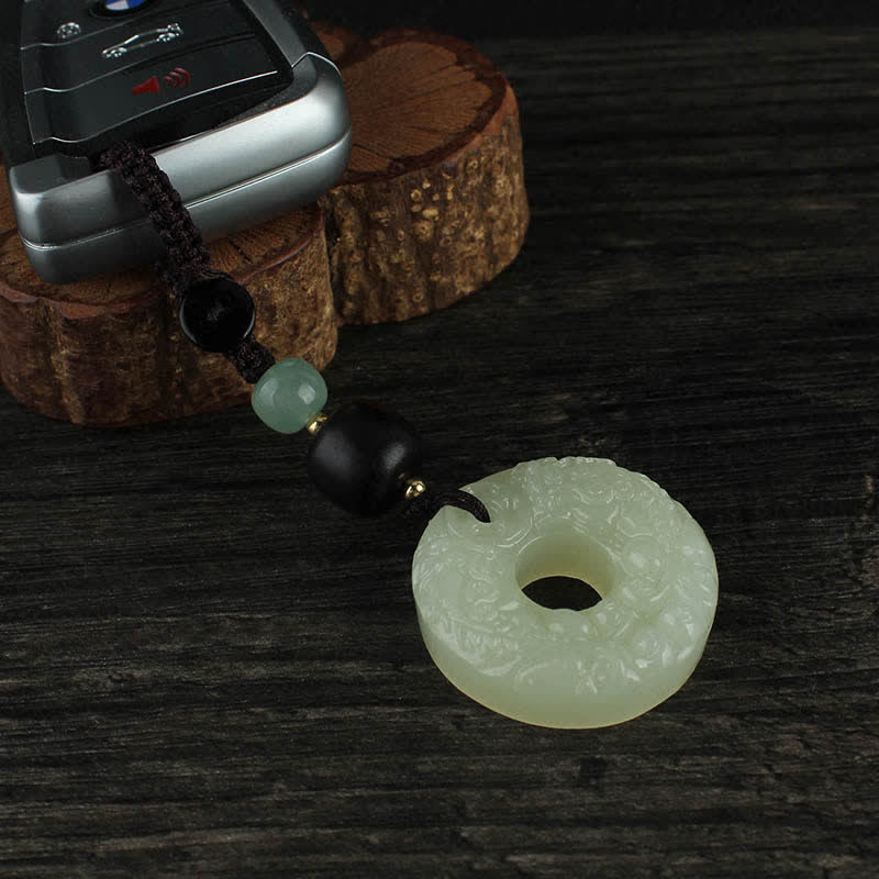 Wear FengShui PiXiu Jade Peace Buckle Abundance Wealth Key Chain