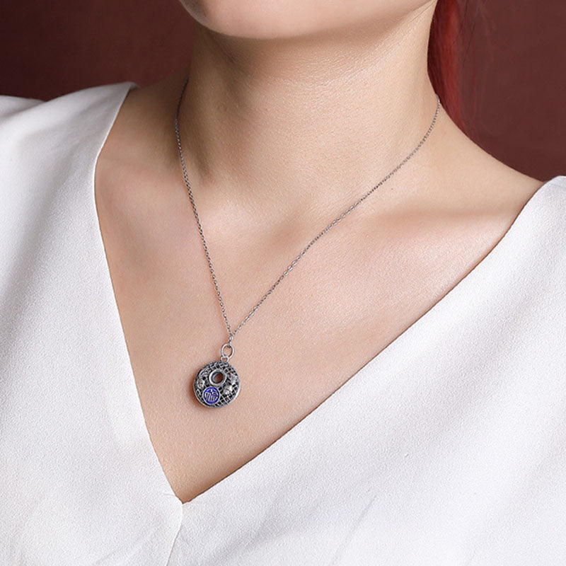 Wear FengShui 999 Sterling Silver Koi Fish Fu Character Lotus Peace Buckle Wealth Necklace Pendant