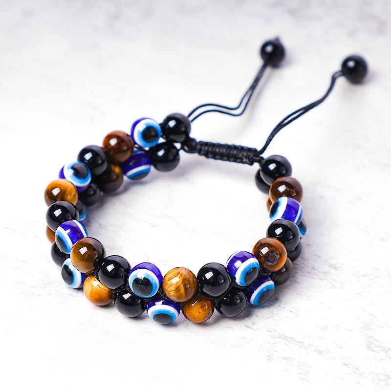 Wear FengShui Evil Eye Hematite Tiger Eye Protection Beaded Bracelet