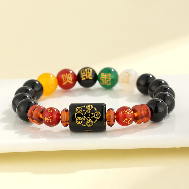 Wear FengShui Five Elements Black Onyx Red Agate Wisdom Wealth Bracelet