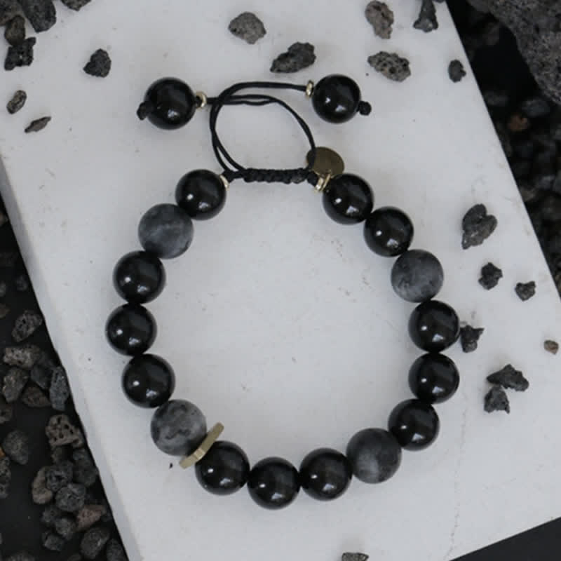 Wear FengShui Black Obsidian Black Glitter Stone Purification Bracelet
