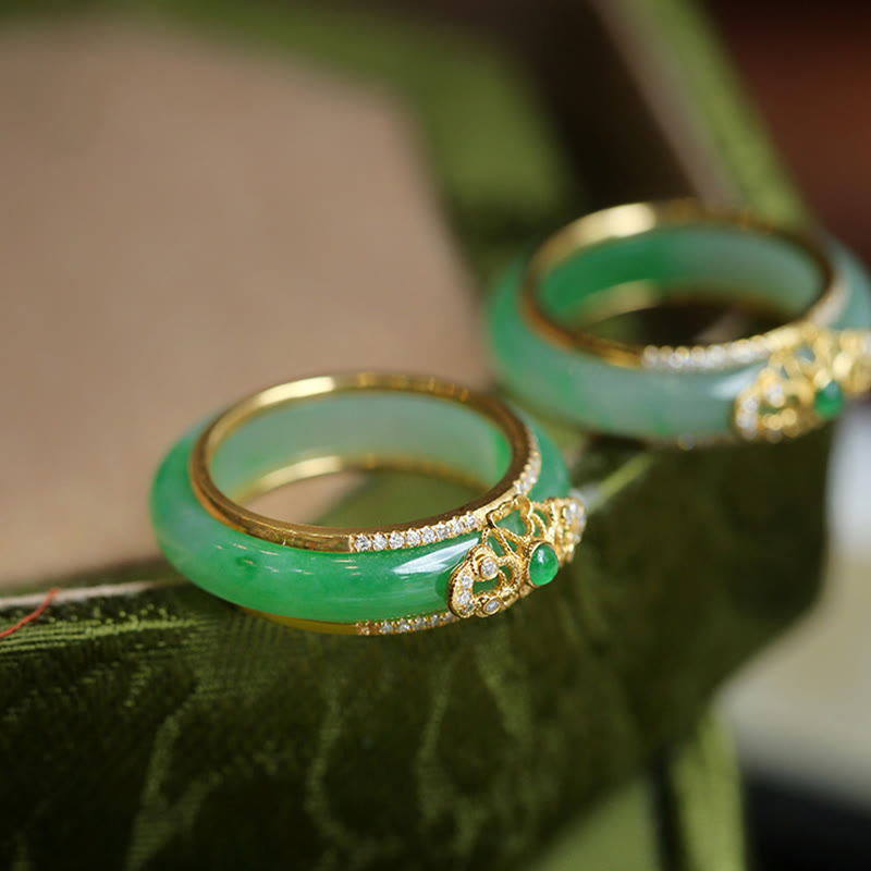 Wear FengShui 18K Gold Plated Natural Green Chalcedony Strength Ring