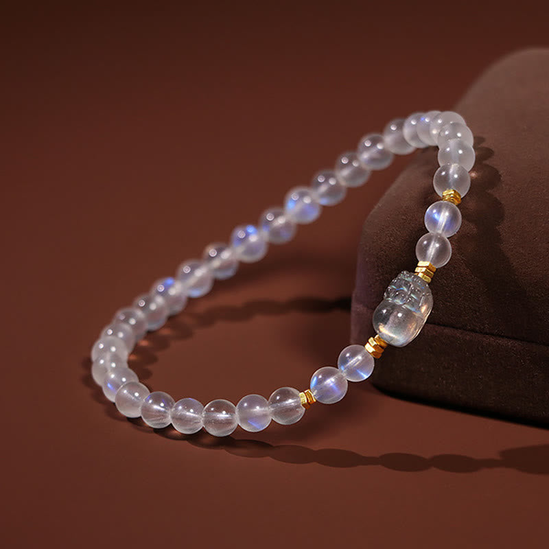 Wear FengShui 925 Sterling Silver Plated Gold Natural Moonstone PiXiu Healing Bracelet