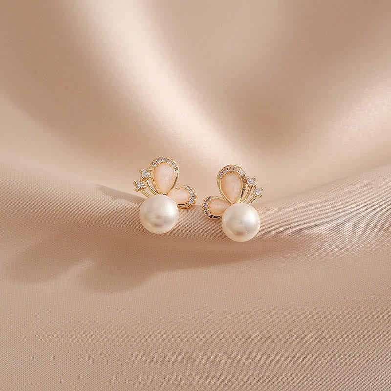 Wear FengShui 18k Gold Plated Pearl Butterfly Love Freedom Stud Earrings