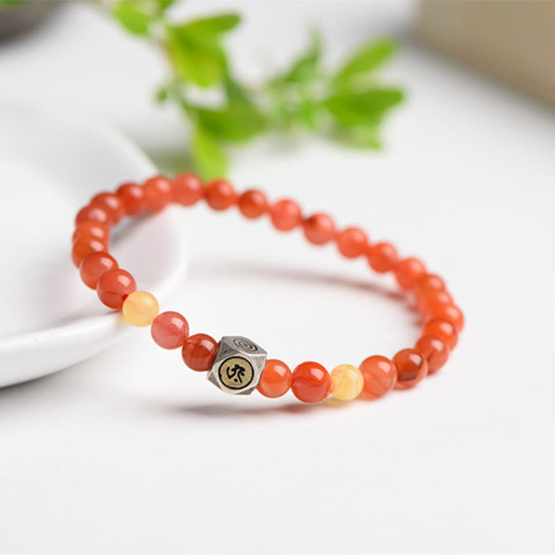 Wear FengShui 925 Sterling Silver Chinese Zodiac Natal Buddha Amulet Red Agate Amber Self-acceptance Bracelet