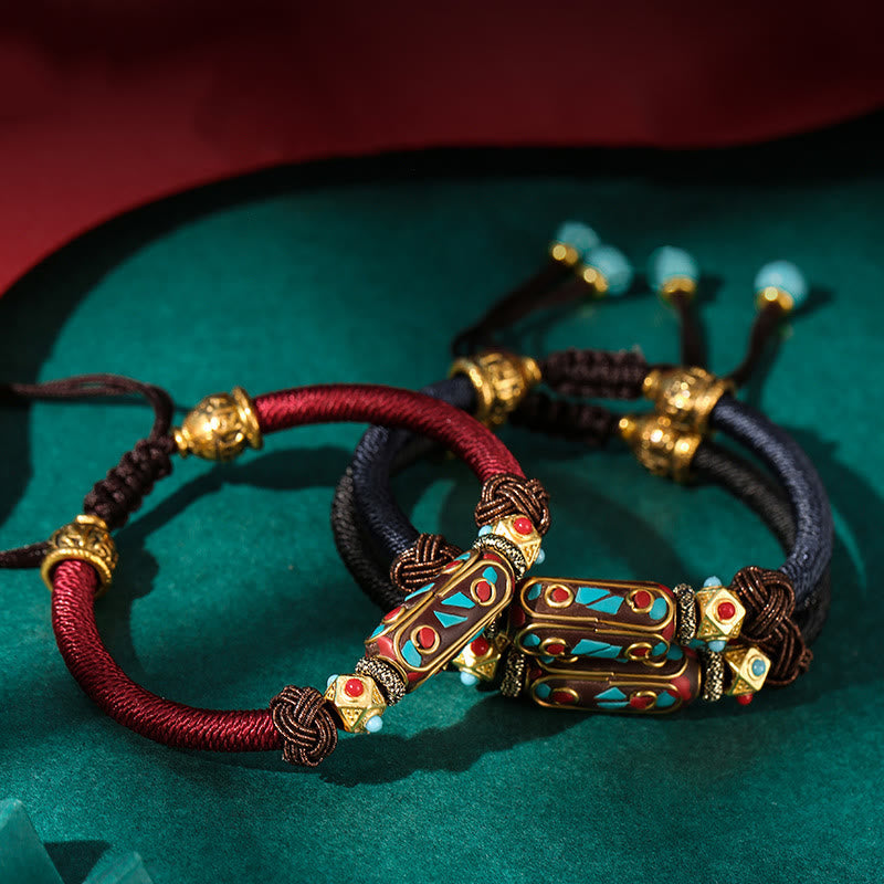 Wear FengShui Handmade Tibetan Turquoise Om Mani Padme Hum Strength Braided Bracelet