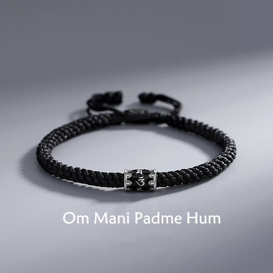 Wear FengShui 925 Sterling Silver Om Mani Padme Hum Peace Braided Bracelet