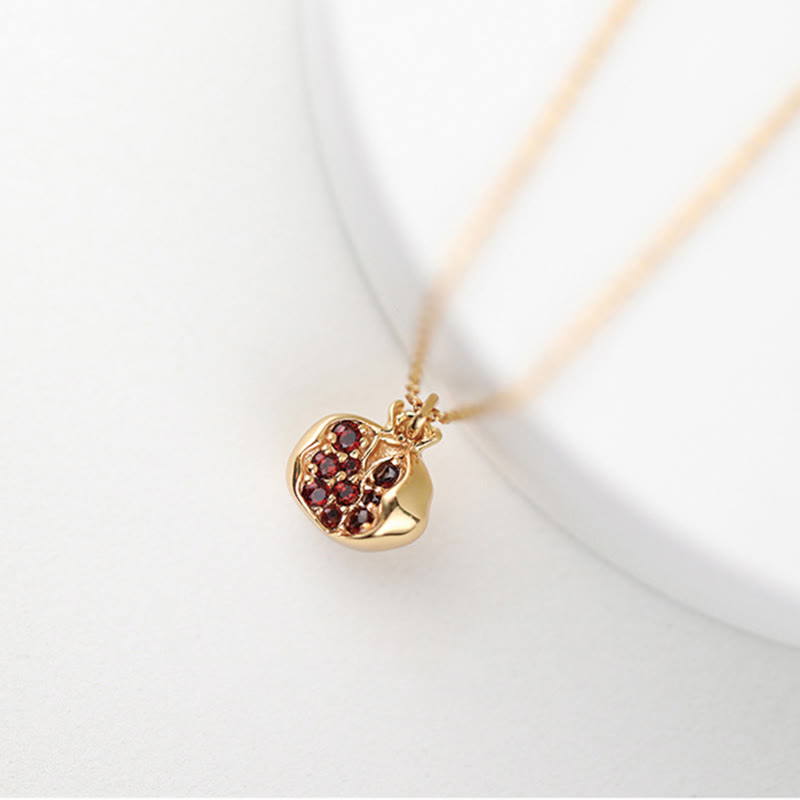 Wear FengShui 925 Sterling Silver 18k Gold Plated Pomegranate Garnet Crystal Passion Charm Necklace Pendant