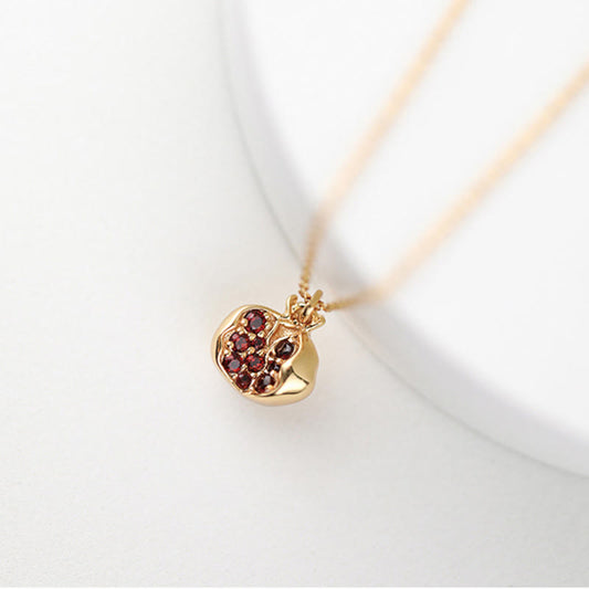 Wear FengShui 925 Sterling Silver 18k Gold Plated Pomegranate Garnet Crystal Passion Charm Necklace Pendant