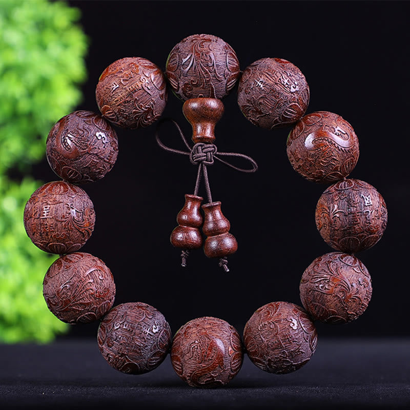 Wear FengShui Chinese Zodiac Rosewood Ebony Copper Coin PiXiu Carved Warmth Bracelet