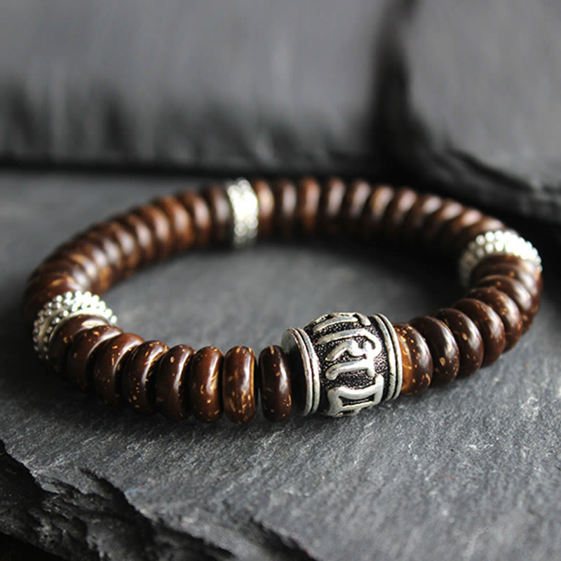 Wear FengShui Natural Tibetan Coconut Shell Om Mani Padme Hum Positive Bracelet