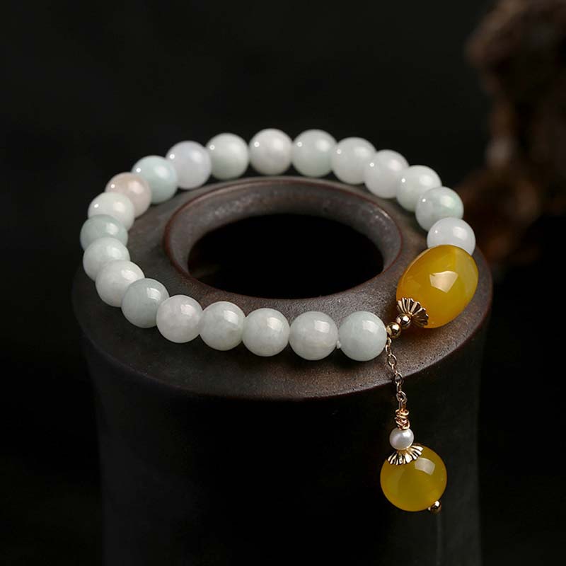 Wear FengShui Natural White Jade Agate Protection Bracelet