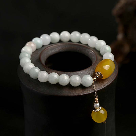 Wear FengShui Natural White Jade Agate Protection Bracelet