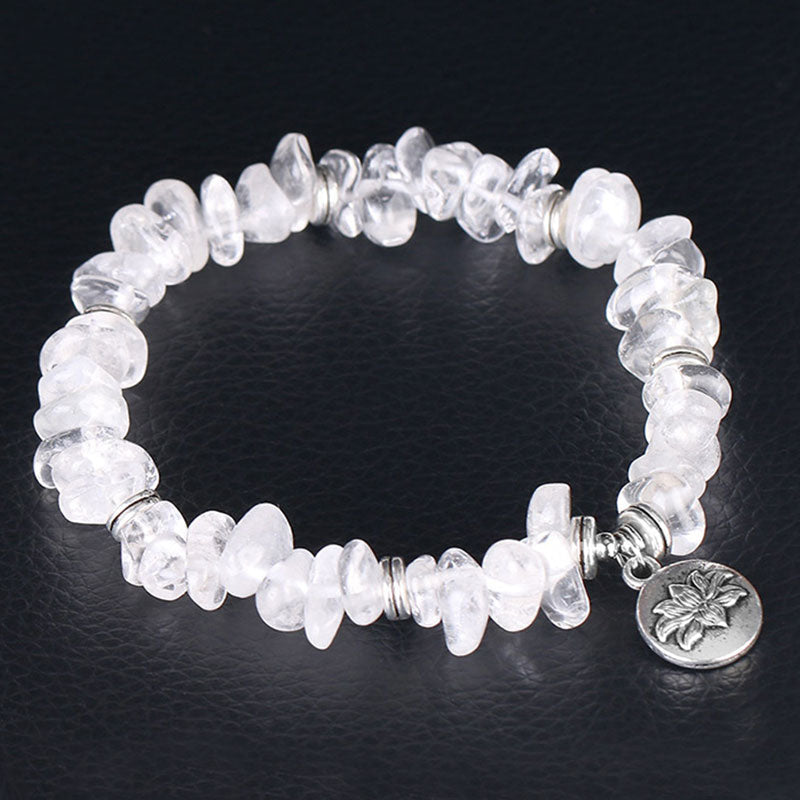 Wear FengShui Natural White Crystal Lotus Healing Bracelet