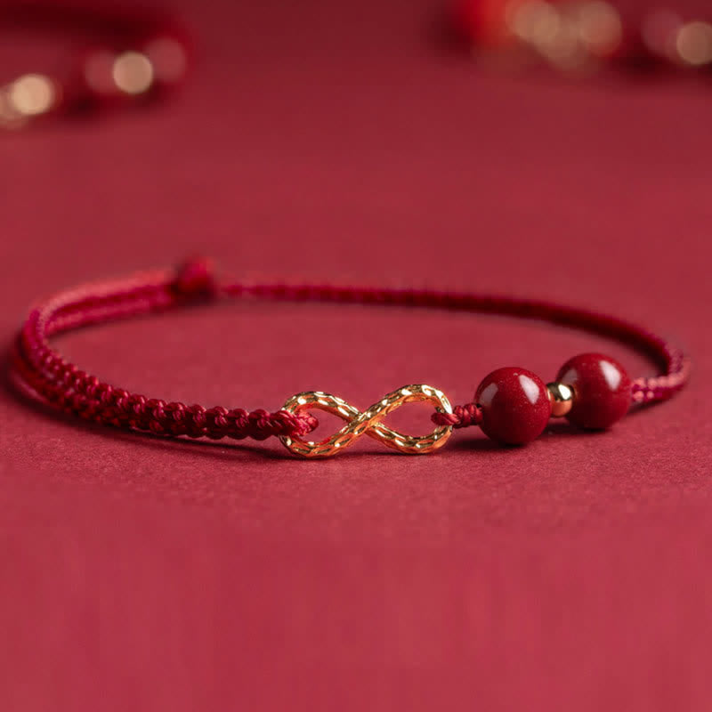 Wear FengShui Cinnabar Blessing Red String Golden Infinity Symbol Bracelet Anklet