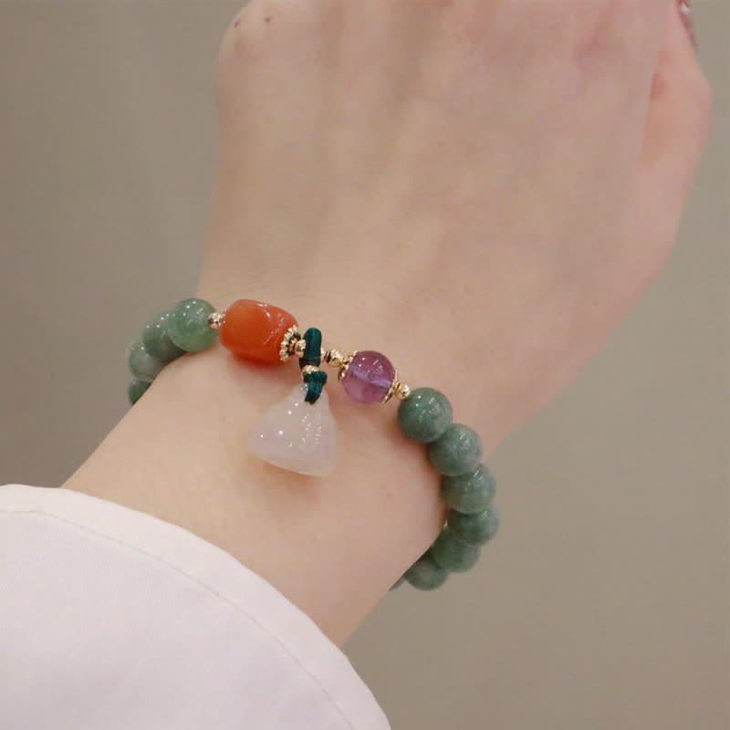 Wear FengShui Cyan Jade Lotus Pumpkin Wish Peace Buckle Amethyst Crystal Healing Bracelet