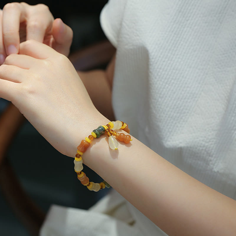 Wear FengShui Natural Golden Silk Jade Gourd Wealth Charm Bracelet