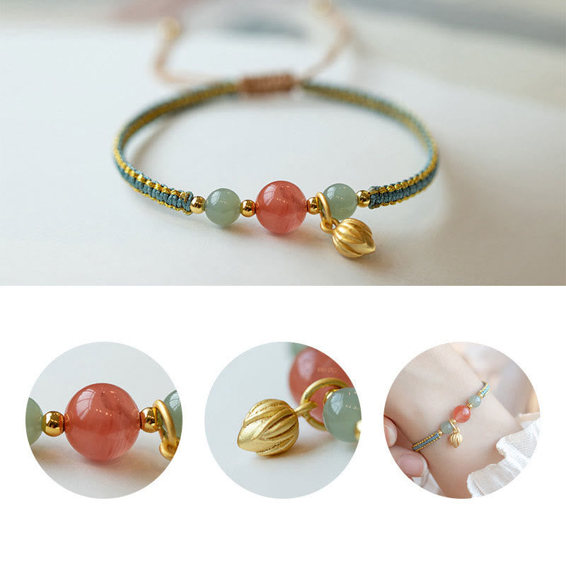 Wear FengShui Red Agate Jade Lotus Confidence Calm String Bracelet
