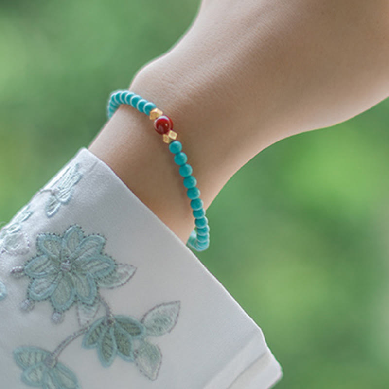 Wear FengShui Turquoise Red Agate Beaded Protection Bracelet