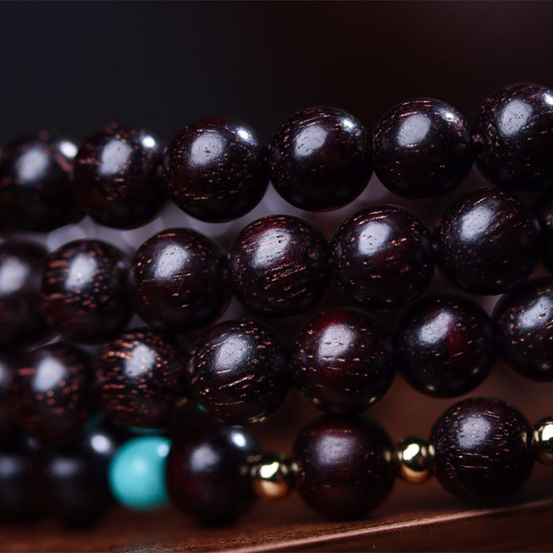 Wear FengShui 108 Mala Beads Tibetan Small Leaf Red Sandalwood Lotus Balance Bracelet