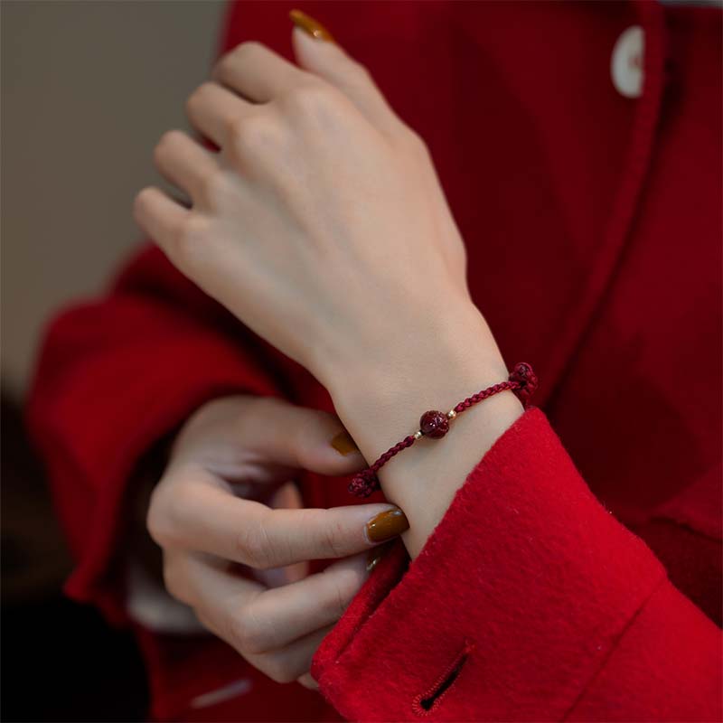 Wear FengShui Cinnabar Jade Lotus Calm Red String Weave Bracelet