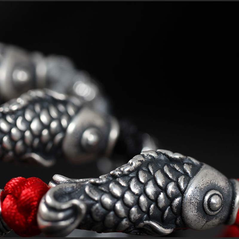 Wear FengShui Silver Luck Koi Fish Braided String Bracelet
