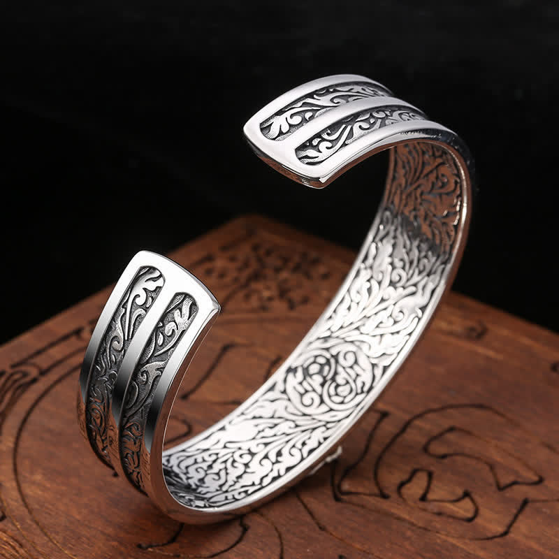 Wear FengShui 925 Sterling Silver Vajra Dorje Engraved Spiritual Power Bracelet Bangle