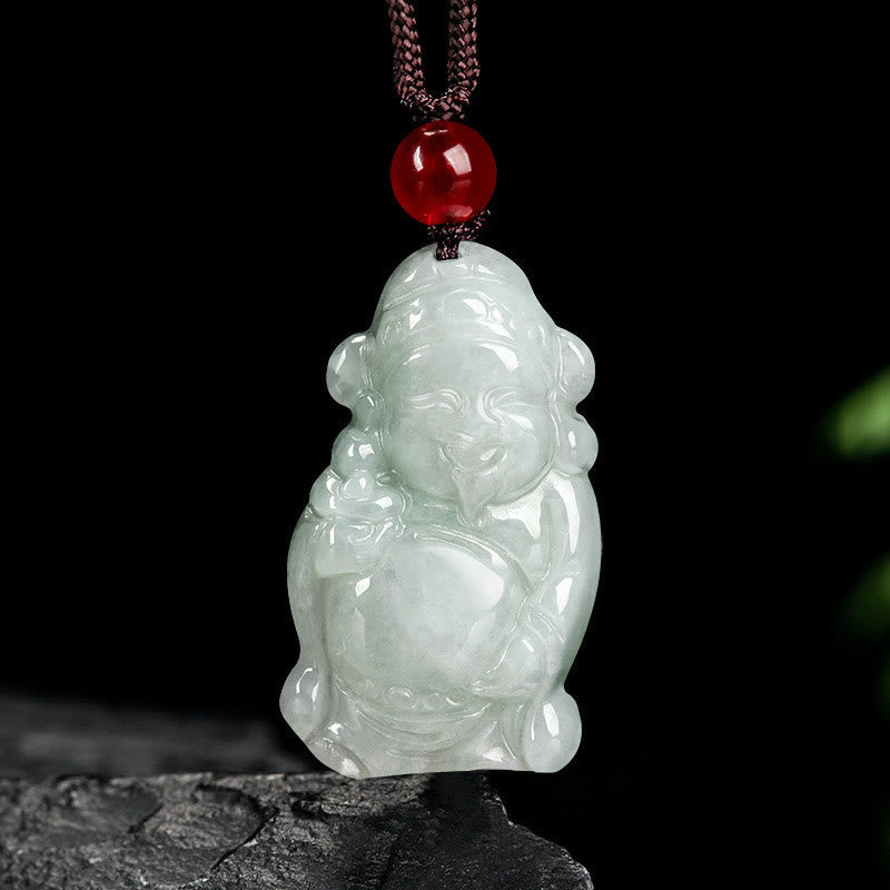 Wear FengShui Natural Jade Chinese God of Wealth Caishen Ingot Luck Necklace Pendant