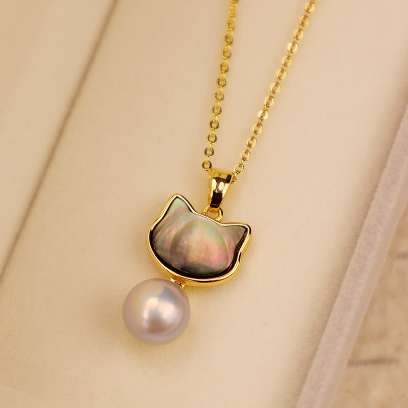Wear FengShui Natural Pearl Copper Cat Healing Necklace Pendant Earrings