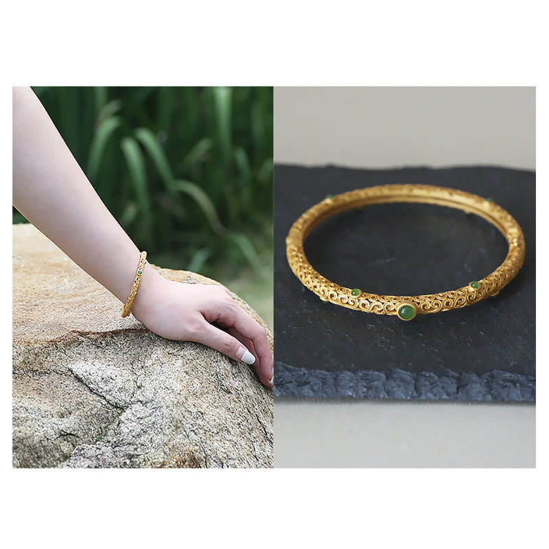 Wear FengShui Cyan Jade Copper Auspicious Clouds Calm Healing Bracelet Bangle