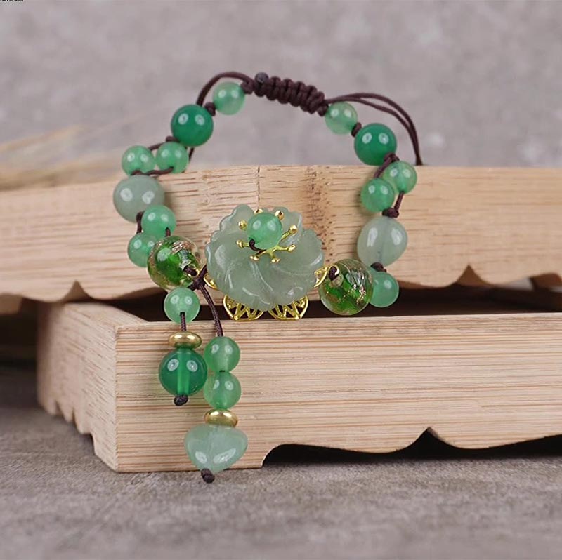 Wear FengShui Natural Green Jade Luck Dangling Flower Bracelet