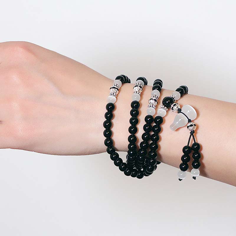 Wear FengShui Black Onyx White Crystal Bead Meditation Bracelet