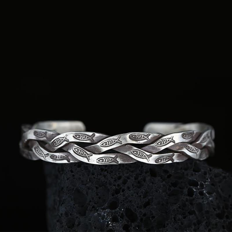 Wear FengShui Koi Fish Twisted Design Luck Wealth Cuff Bracelet Bangle