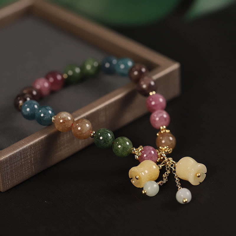 Wear FengShui Natural Colorful Tourmaline Flower Bead Love Bracelet
