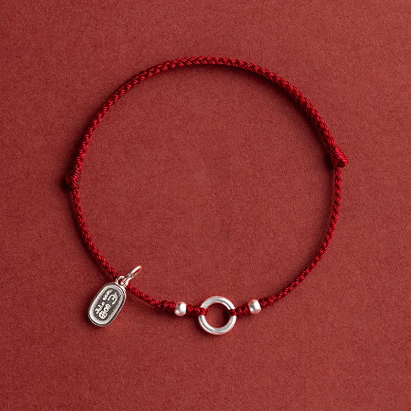 Wear FengShui 925 Sterling Silver Lucky Fortune Peace Joy Lotus Peace Buckle Red String Bracelet