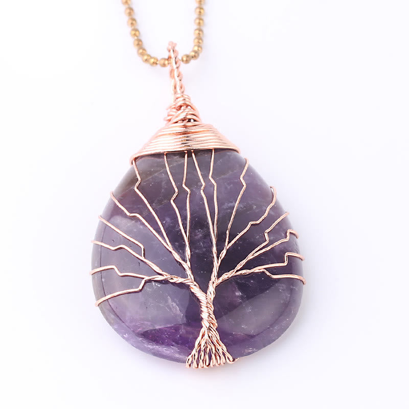 Wear FengShui Natural Quartz Crystal Tree Of Life Healing Energy Necklace Pendant