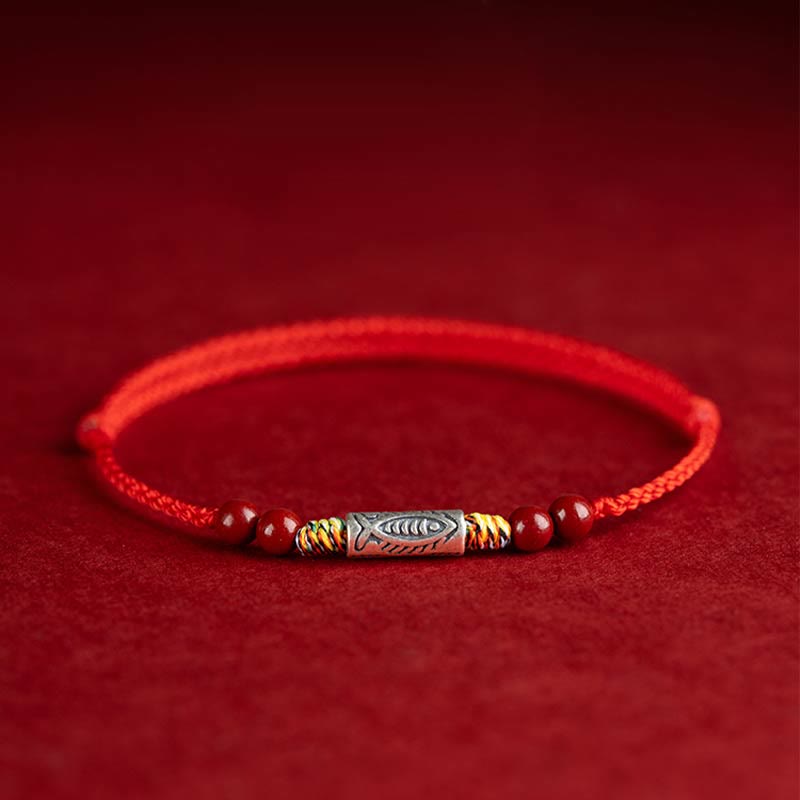 Wear FengShui 925 Sterling Silver Koi Fish Cinnabar Bead Wealth Handcrafted Braided Bracelet Anklet